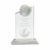 Crystal with Inset Golf Ball award, 3/4" Thick Optical Crystal, 6" wide x 9.5" tall x 2" deep